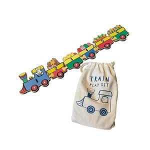Vintage Wooden Number Train Puzzle Toy Bunny Easter Cars Counting Play Set READ